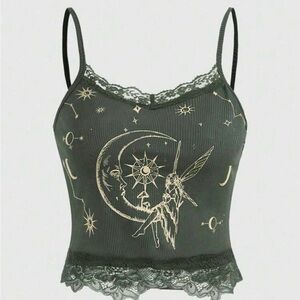 Dark Gray Lace Trim Tank Top